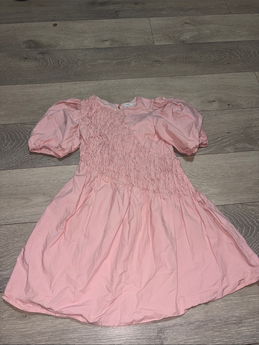Zara Light Pink Smocked Puff-Sleeve Dress